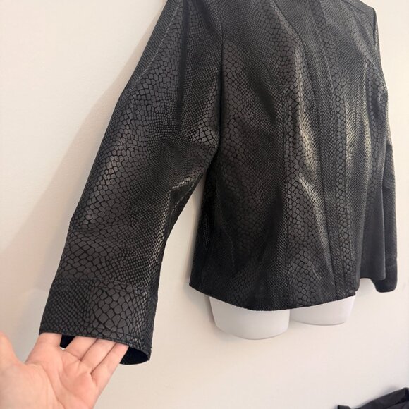Alfani Petite Genuine Leather Jacket | Snakeskin Embossed | Satin Lined | Sz M - Picture 6 of 11